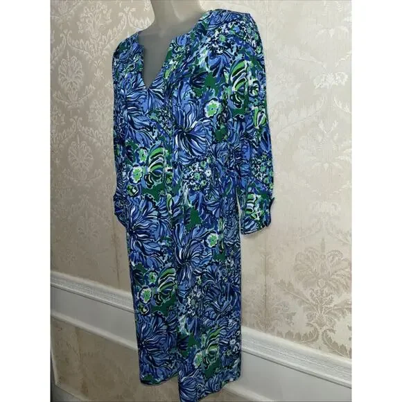 NWT Lilly Pulitzer Fairfax 3/4 Sleeve Abaco Blue Turtle Ave Dress Size M $118 - Picture 3 of 11